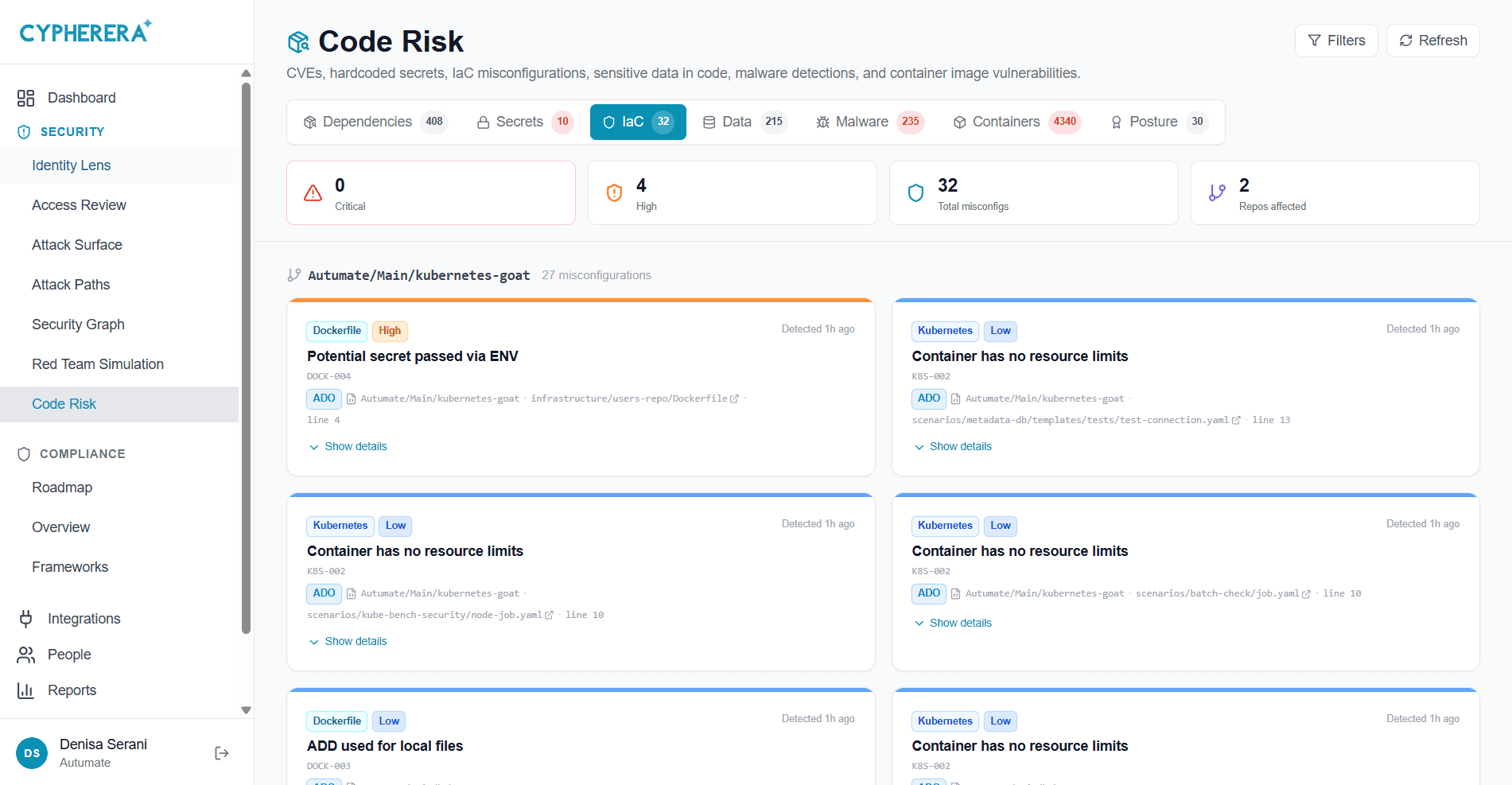 Unified findings across code and cloud